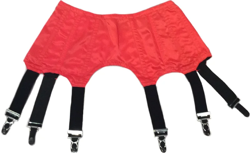 Six Strap Retro Suspender Belt - Red