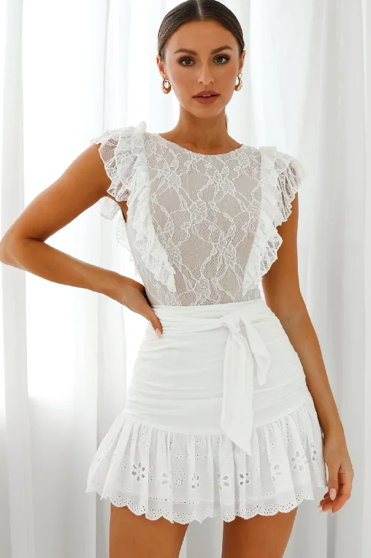 Spring Fling Frill Trim Lace Bodysuit White