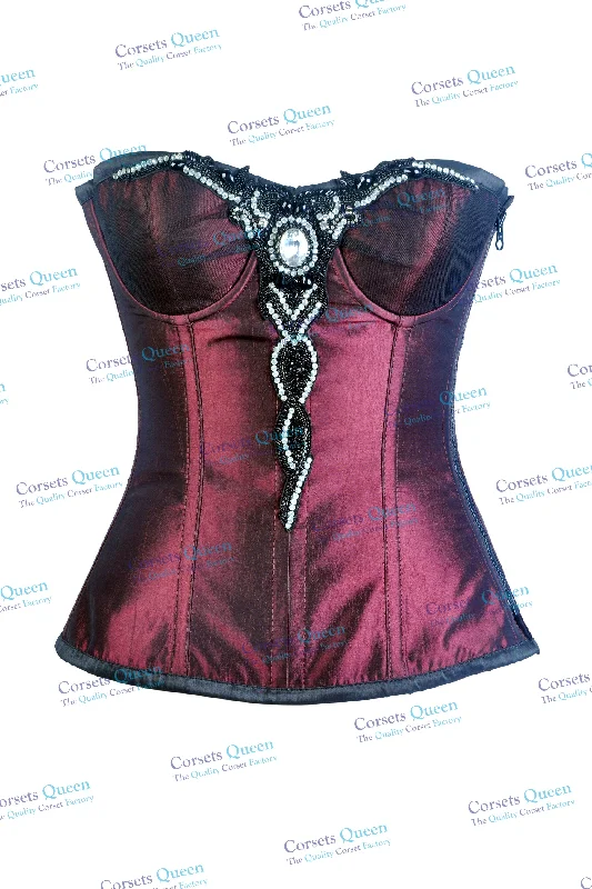 Tahira Burgundy Satin/Taffeta Couture Overbust Corset