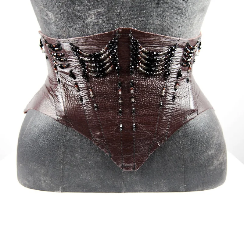 THE RHIANON ~ Swag Beaded Raw Leather Cincher Corset Belt