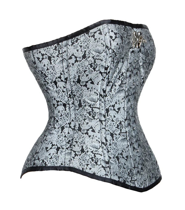 Timeless Longline Overbust Brocade Corset in Black & Silver