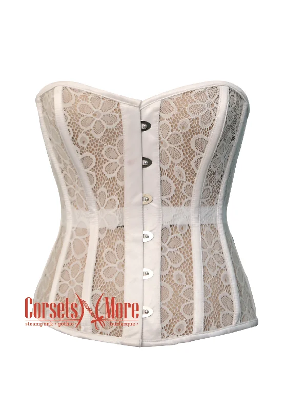 White Mesh Nylon Net  Corset Waist Training Overbust Top