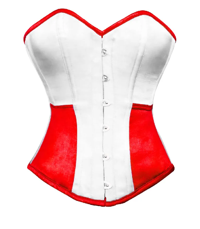 White Red Satin Corset Gothic Burlesque Waist Training Bustier Overbust Valentine Costume