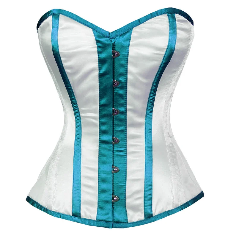 White Satin Corset Baby Blue Stripes Gothic Waist Training Overbust Top