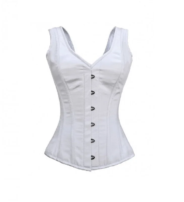 White Satin Shoulder Strap Gothic Overbust with Shoulder Straps