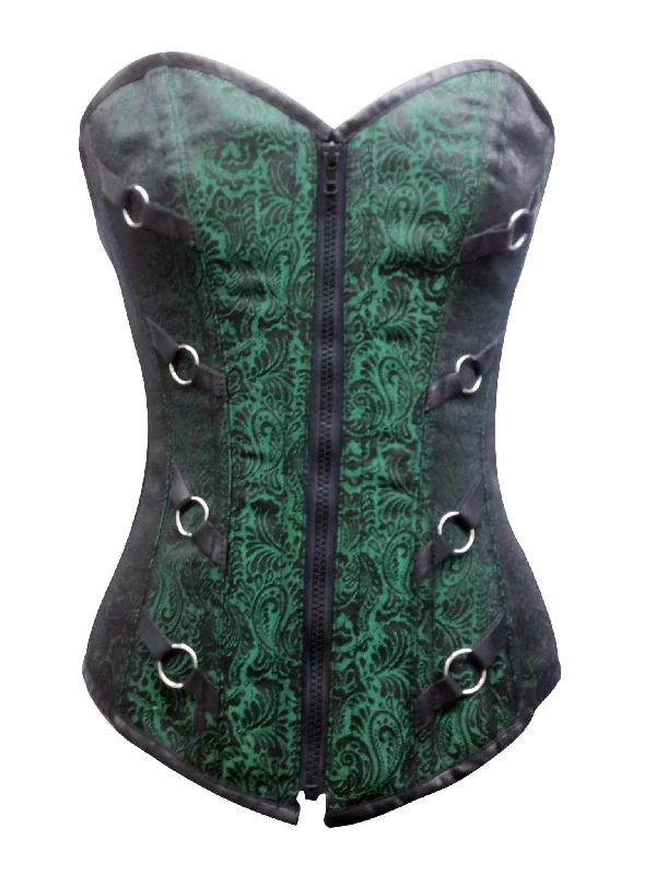 Green Brocade Gothic Steampunk Waist Training Bustiers Burlesque LONG Overbust Corset Costumes