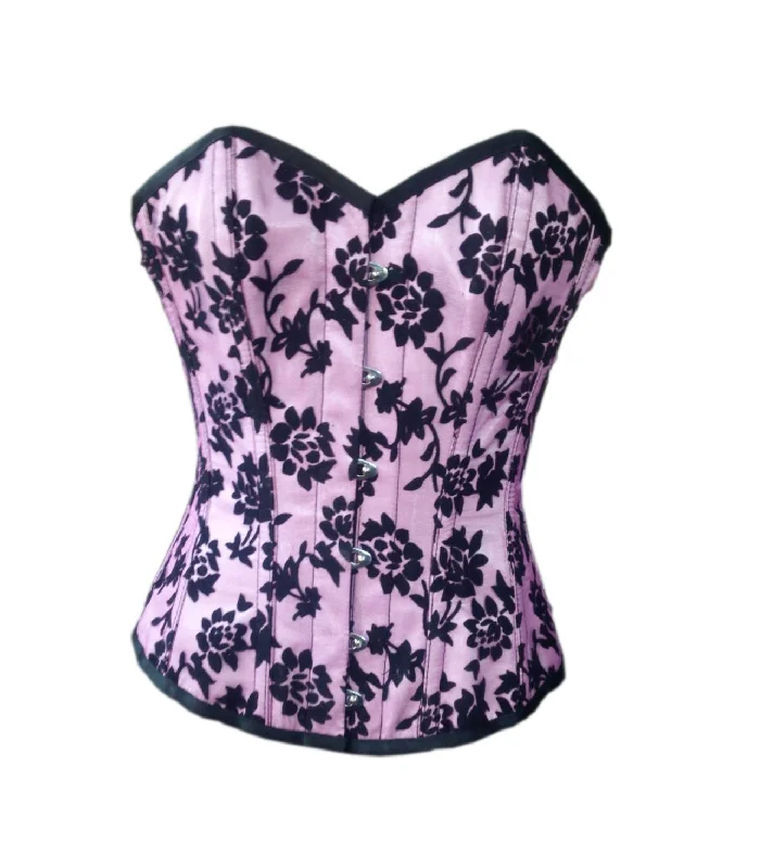 Women’s Pink And Black Gothic Burlesque Bustier Waist Training Overbust Corset Costume