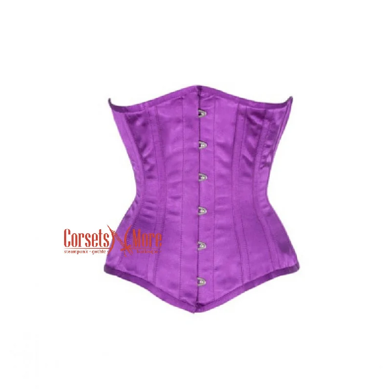 Purple Satin Gothic Burlesque Bustier Waist Training Underbust Corset Pride Costume