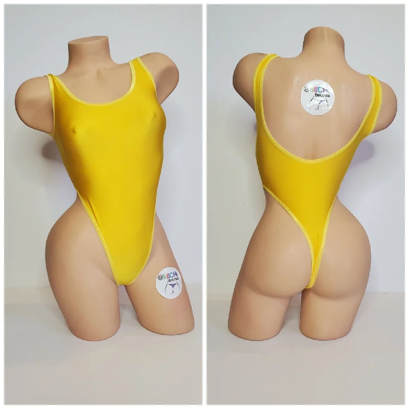 Yellow with Your Choice Trim Color Custom Logo Option 1 Piece Bodysuit Size SMALL