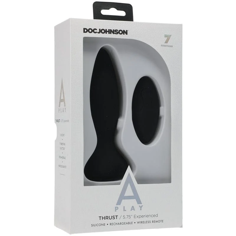 Doc Johnson A-Play Experienced Thrust Silicone Black Anal Plug with Remote