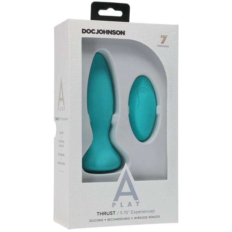 Doc Johnson A-Play Experienced Thrust Silicone Teal Anal Plug with Remote