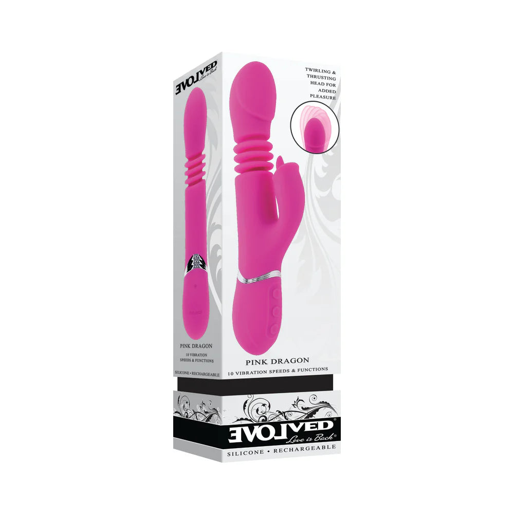 Evolved Pink Dragon Rechargeable Silicone Multi Vibrator