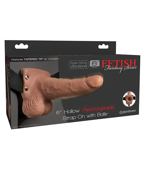 Fetish Fantasy Series 6" Hollow Rechargeable Strap On with Balls - Tan