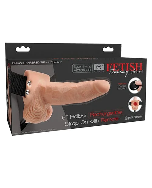 Fetish Fantasy Series 6" Hollow Rechargeable Strap On with Remote - Flesh