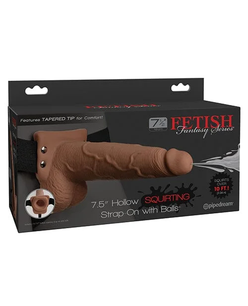 Fetish Fantasy Series 7.5" Hollow Squirting Strap On with Balls - Tan