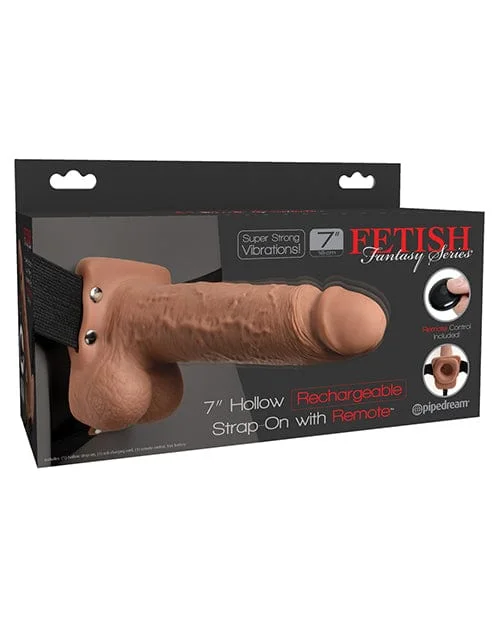 Fetish Fantasy Series 7" Hollow Rechargeable Strap On with Remote - Tan