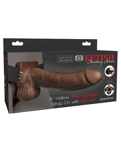 Fetish Fantasy Series 8" Hollow Rechargeable Strap On with Remote - Brown