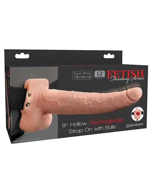 Fetish Fantasy Series 9" Hollow Rechargeable Strap On with Balls - Flesh