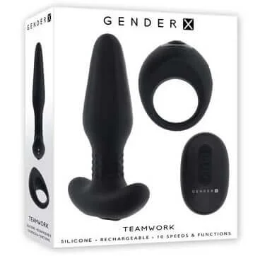 Gender X Team Work - Dual Vibrating Remote-Control Toys, 10 Speeds, Rotating Beads