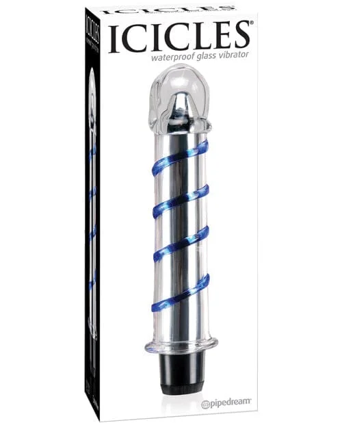 Icicles No. 20 Hand Blown Glass Vibrator Waterproof - Clear with Blue Swirls