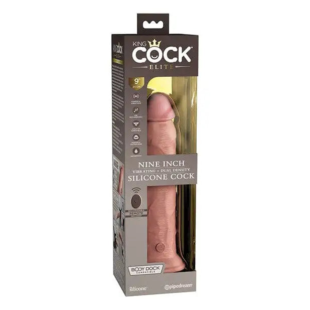 King Cock Elite 9" Dual Density Vibrating Silicone Cock W/remote