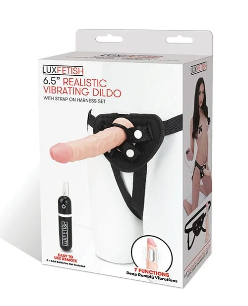 Lux Fetish 6.5" Realistic Vibrating Dildo with Strap On Harness Set