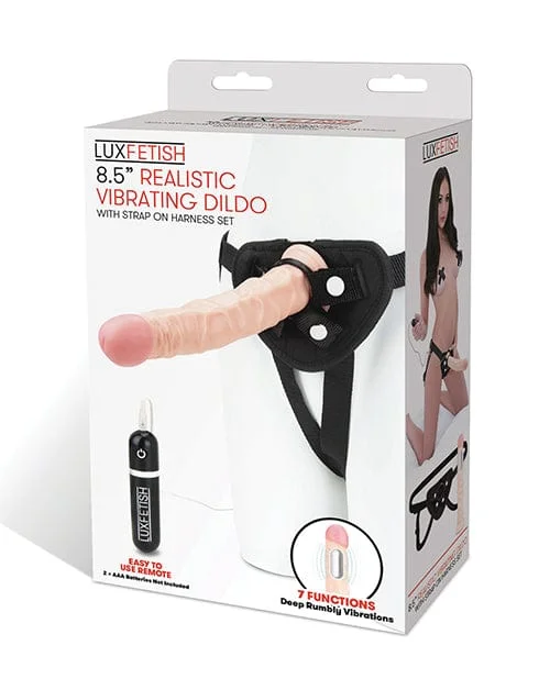 Lux Fetish 8.5" Realistic Vibrating Dildo with Strap On Harness Set