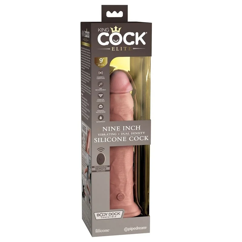 Pipedream Products King Cock Elite 9” Vibrating Silicone Cock with Remote Light