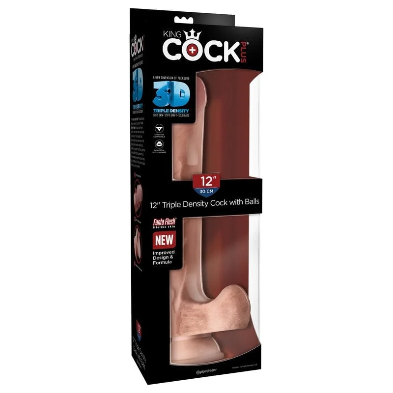 Pipedream Products King Cock Plus 12” Triple Density Cock with Balls Beige