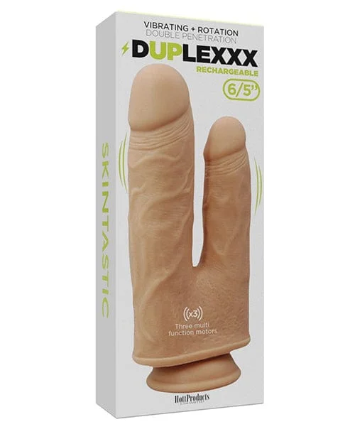 Skinsations DupleXXX Vibrating & Rotating Double Dildo - Flesh