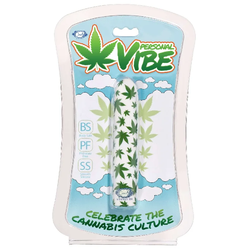 Cloud 9 Novelties Slim Vibe Personal Vibrator White Cannabis Leaf | Rechargeable Bullet Vibrator