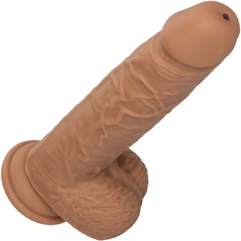 Squirting Fuck Stick 9" Vibrating Realistic Silicone Suction Cup Dildo By CalExotics - Caramel