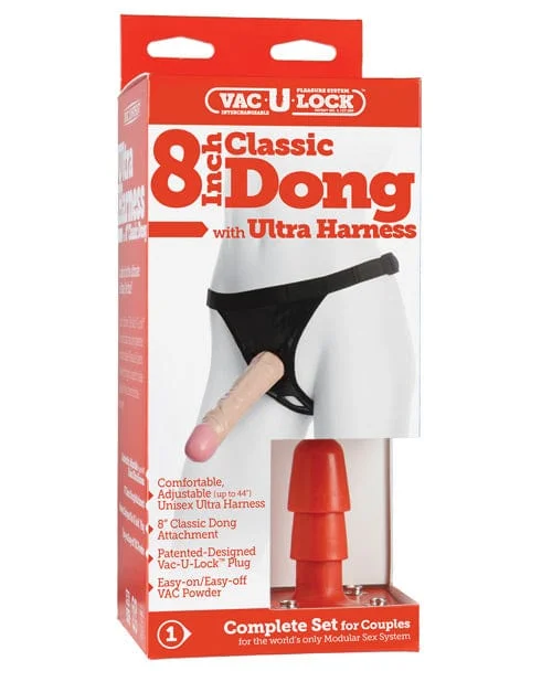 Ultra Harness 2 Set W-8" Dong & Powder - Flesh