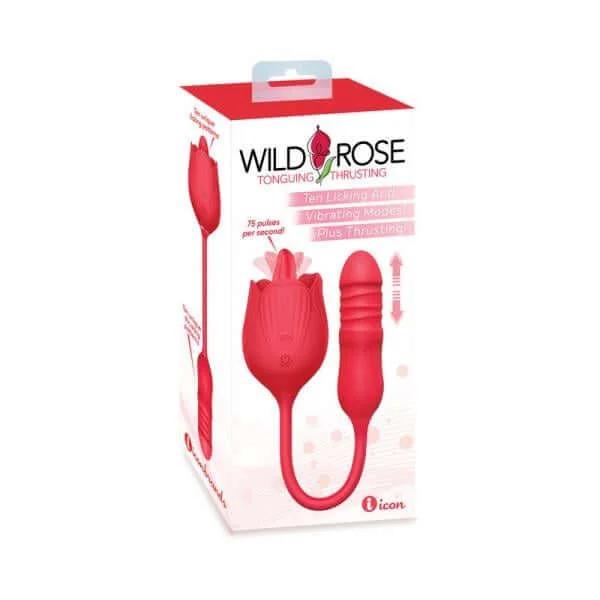 Wild Rose Licking & Thrusting Vibrator - Dual Motor, USB Rechargeable, Waterproof