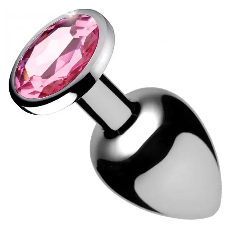 3.2-inch Stainless Steel Silver Medium Anal Plug with Pink Gem