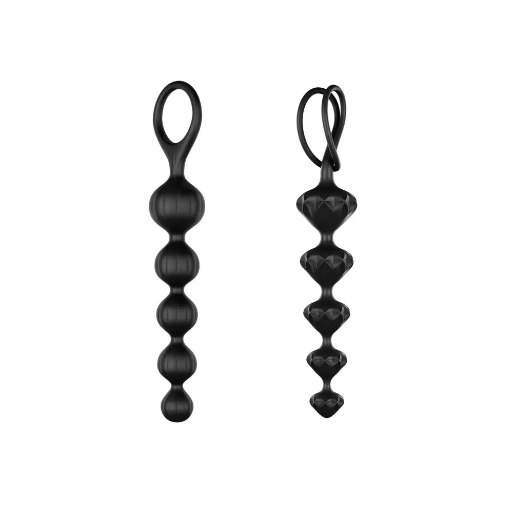 8-inch Satisfyer Pro Set of 2 Black Anal Beads with Finger Loop