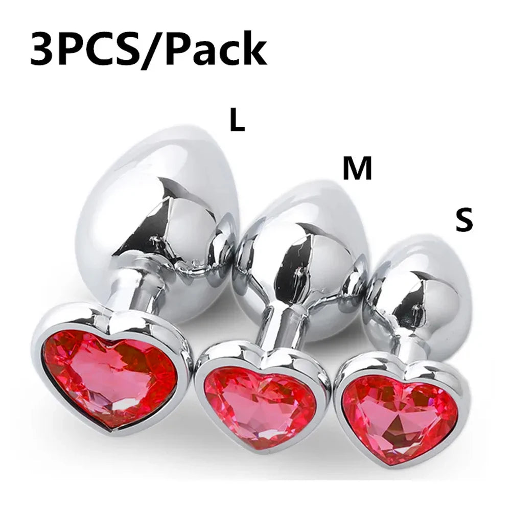 Metal Anal Plug 3 Sizes Heart Crystal Anal Plug