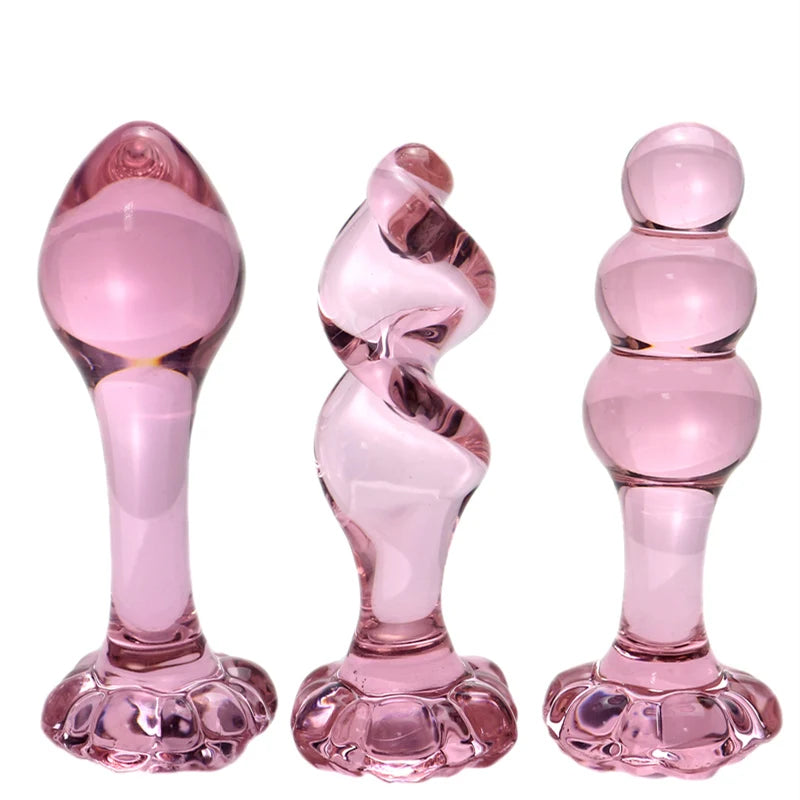 Pink Butt Plug Glass Pink Anal Plug for Women Men