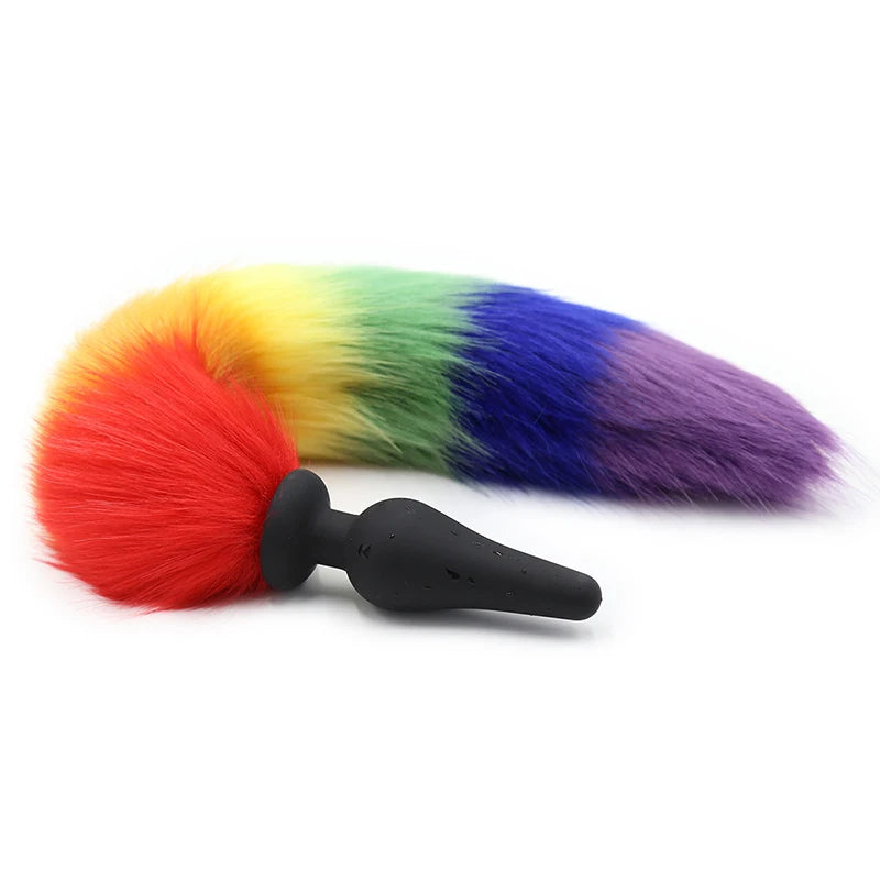 Rainbow Anal Plug Fox Tail Silicone Butt Plug