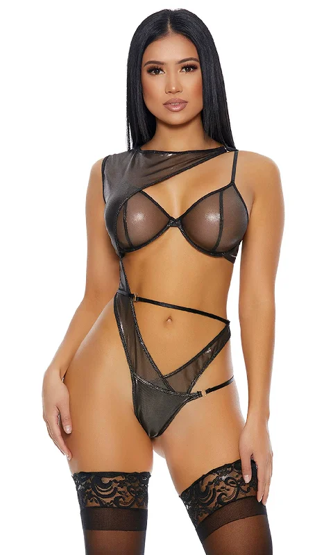 Let's Be Sheer Metallic Mesh Teddy